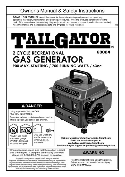 Tail Gator Generator 63cc, 900 watt - 150 (Woodruff SC). . Tailgator generator 63024 manual